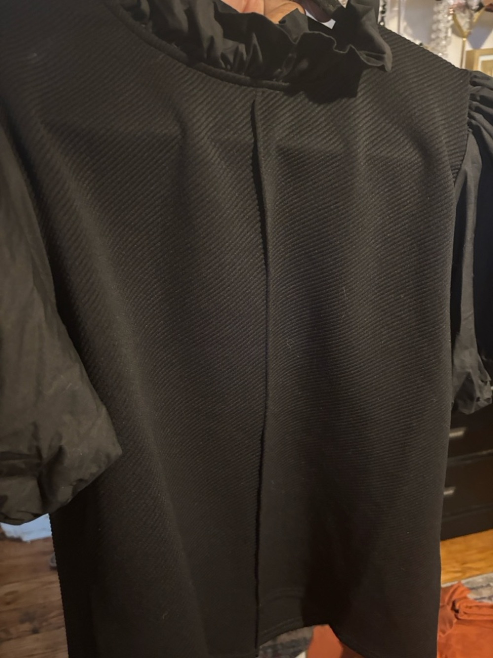 THML Black Puff Sleeve Ruffle Neck Top - Picture 5 of 5